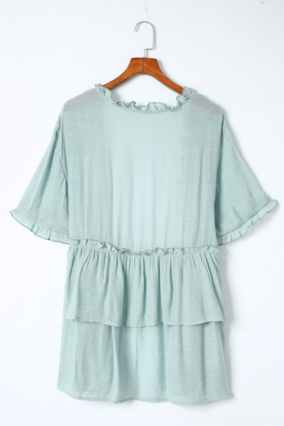 Green Ruffled Trim Short Sleeve Open Front Kimono | Available in Other Colors