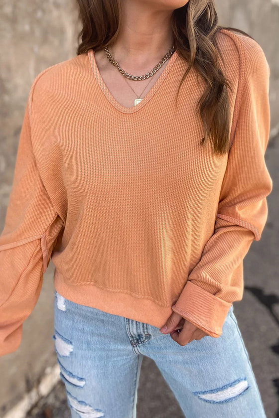 Orange Waffle Knit Top