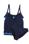 Dark Blue Patchwork Spaghetti Strap Tankini Set