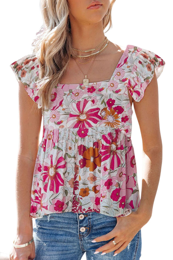 Floral Print Flowy Sleeveless Shirt