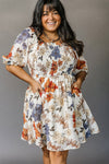 White Floral Smocked Flared Plus Size Dress