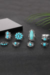 Green 8Pcs Vintage Style Turquoise Ring Set