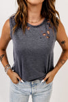 Grey Holed Detail Casual Crew Neck Tank Top