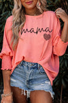 Pink mama Leopard Heart Graphic Shirred 3/4 Sleeve Tee