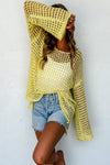 Orange Knit Cut Out Crochet Long Sleeve Tunic Top