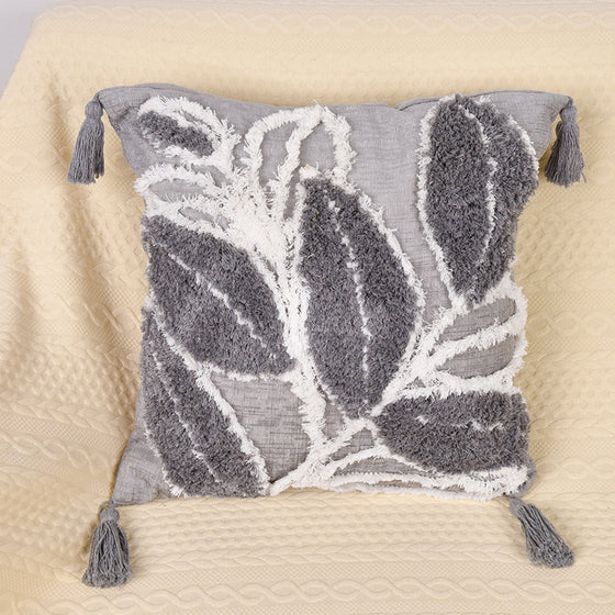 Tuft Embroidered Leaf  Cotton Throw Pillow Covers -18" x 18"