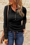 Beige Ribbed Lace Crochet Long Sleeve Shirt | Also Available in Black