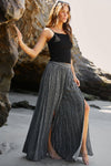 White Striped Printed Slit Wide Leg High Waist Pants | Available in 2 Colors