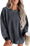 Pink Solid Ribbed Round Neck Pullover Sweatshirt |Available in 6 Colors