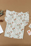 Pastel Green Floral Print Tiered Ruffle Short Sleeve Summer Top