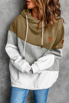  Colorblock Drop Shoulder Drawstring Pullover Hoodie