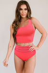 Rose Scalloped Sleeveless High Waisted Two-Piece Swimsuit | Available in 2 Colors