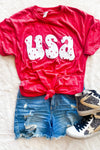 Red Casual USA Stars Graphic T-Shirt