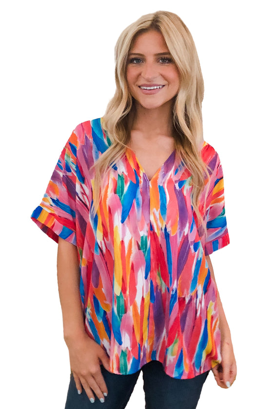 Multicolor Watercolor Abstract Design Blouse