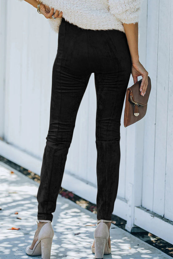 Black Mid Rise Faux Suede Skinny Leggings | Available in 2 Colors