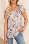 Apricot Pink Floral Print Ruffle Sleeve Blouse | Available in 2 Colors