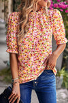 Orange Floral Mock Neck Blouse | Available in Yellow