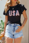 Black Sequined USA Graphic T-Shirt