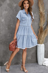 Blue Button Up Short Sleeve Denim Shirt Dress