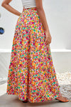 Yellow Boho Floral Print Tiered Maxi Skirt