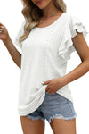 White Eyelet Textured Ruffle Short Sleeve Blouse | Available in Black