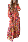 Multicolor Abstract Print Boho V Neck Tassel Tie Maxi Dress