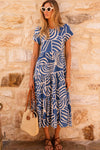 Sky Blue Abstract Print Short Sleeve Tiered Dress