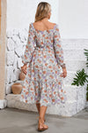 Multicolor Floral Print Smocked Pocketed Flared Midi Dress