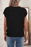 Smoke Gray Lattice Textured Knit Short Sleeve Baggy Sweater