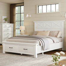  Queen White Farmhouse Style Bed with Drawers