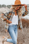 Gold Flame & Grey Plaid Button Up Collared Flannel Shacket