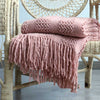 Knitted Throw Blanket with Knotted Tassels