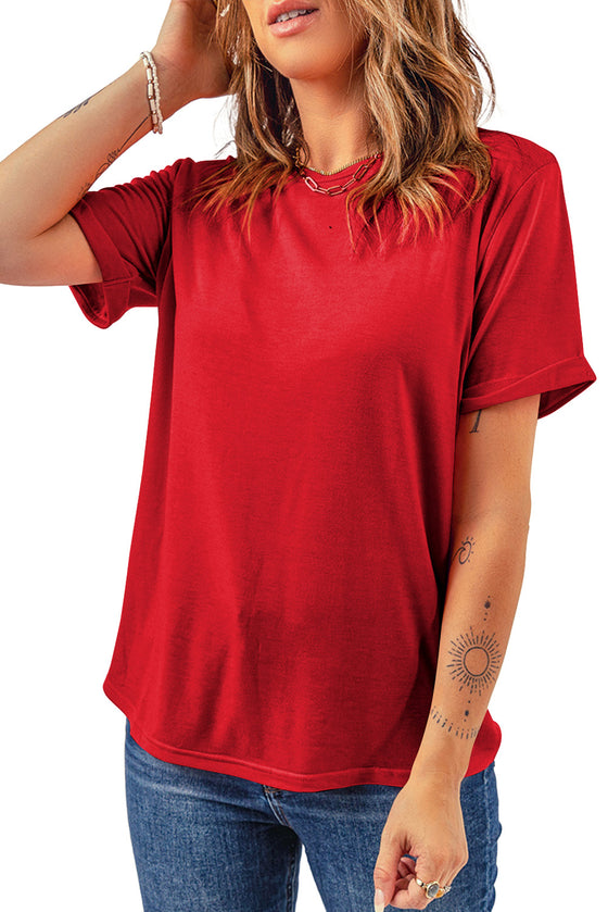 Pink Solid Color Basic Crew Neck Plain Tee | Available in 7 Colors