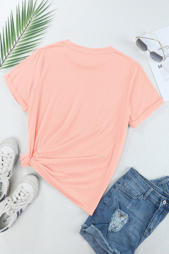 Pink Solid Color Basic Crew Neck Plain Tee | Available in 7 Colors