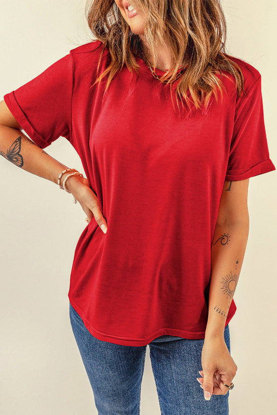 Pink Solid Color Basic Crew Neck Plain Tee | Available in 7 Colors