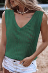 White Hollowed Knit V Neck Tank Top | Available in 2 Colors