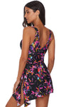 Multicolor Floral Print V Neck One Piece Swim Dress