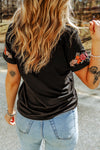 Black Casual Floral Embroidered T-Shirt