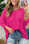 Rose Red Textured Sleeve Split Top