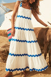 White Ric Rac Tiered Pleated Sleeveless Maxi Dress