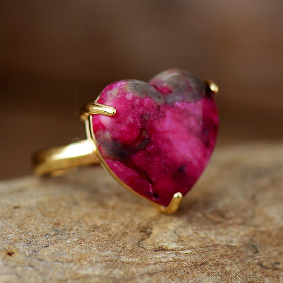 Pink Marbled Heart Adjustable Ring