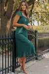 Sea Green Shirred Open Back Sweetheart Neck Ruffled Midi Dress