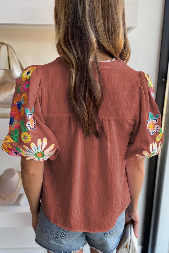 Black Floral Embroidered Puff Sleeve Blouse | Available in 3 Colors