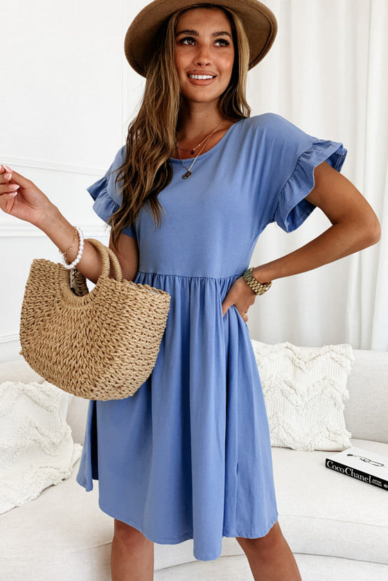 Sky Blue Pleated Dress