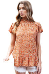 Orange Boho Ruffle Neck Flounce Sleeve Floral Blouse | Available in 3 Colors