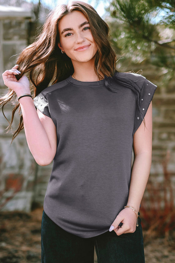 Black Rivet Round Neck T Shirt