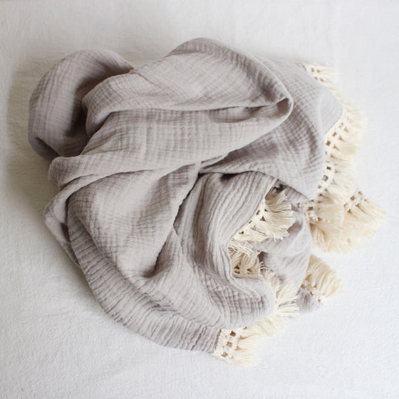 Cotton Double Gauze Baby Blanket with Tassel Trim