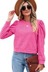 Pink Vintage Washed Puff Sleeve Sweatshirt | Also Available in Green