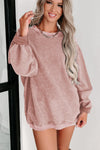 Pink Solid Ribbed Round Neck Pullover Sweatshirt |Available in 6 Colors