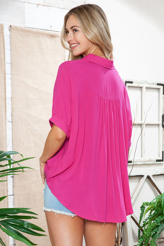 Pink Casual Dolman Oversize Blouse